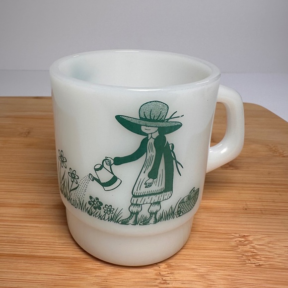 termocrisa Other - Vintage Termocrisa Holly Hobbie Mug 💚 Milk Glass Stacking Mug • Green Print